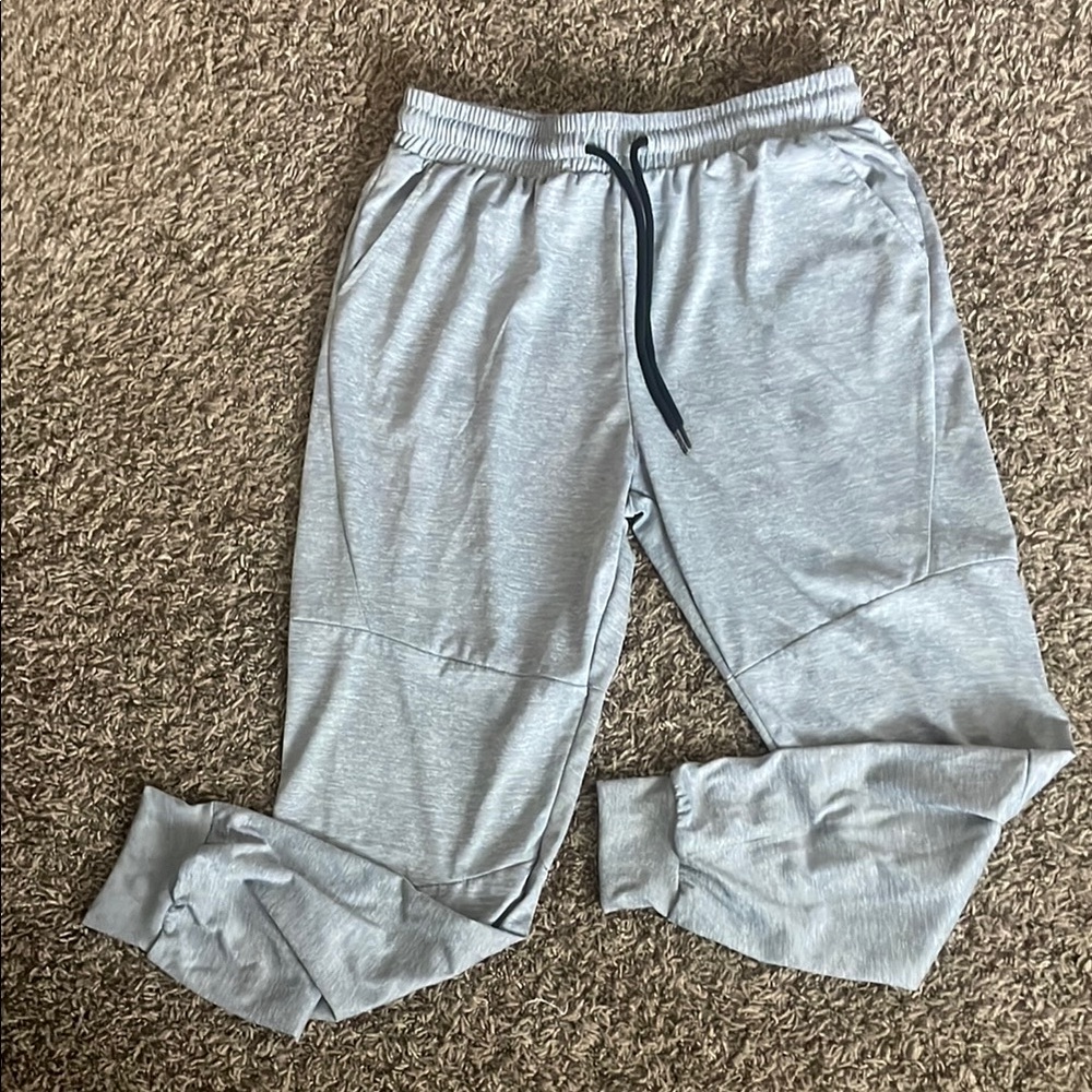 Gray Tapered Sweatpants with Elastic Waistband